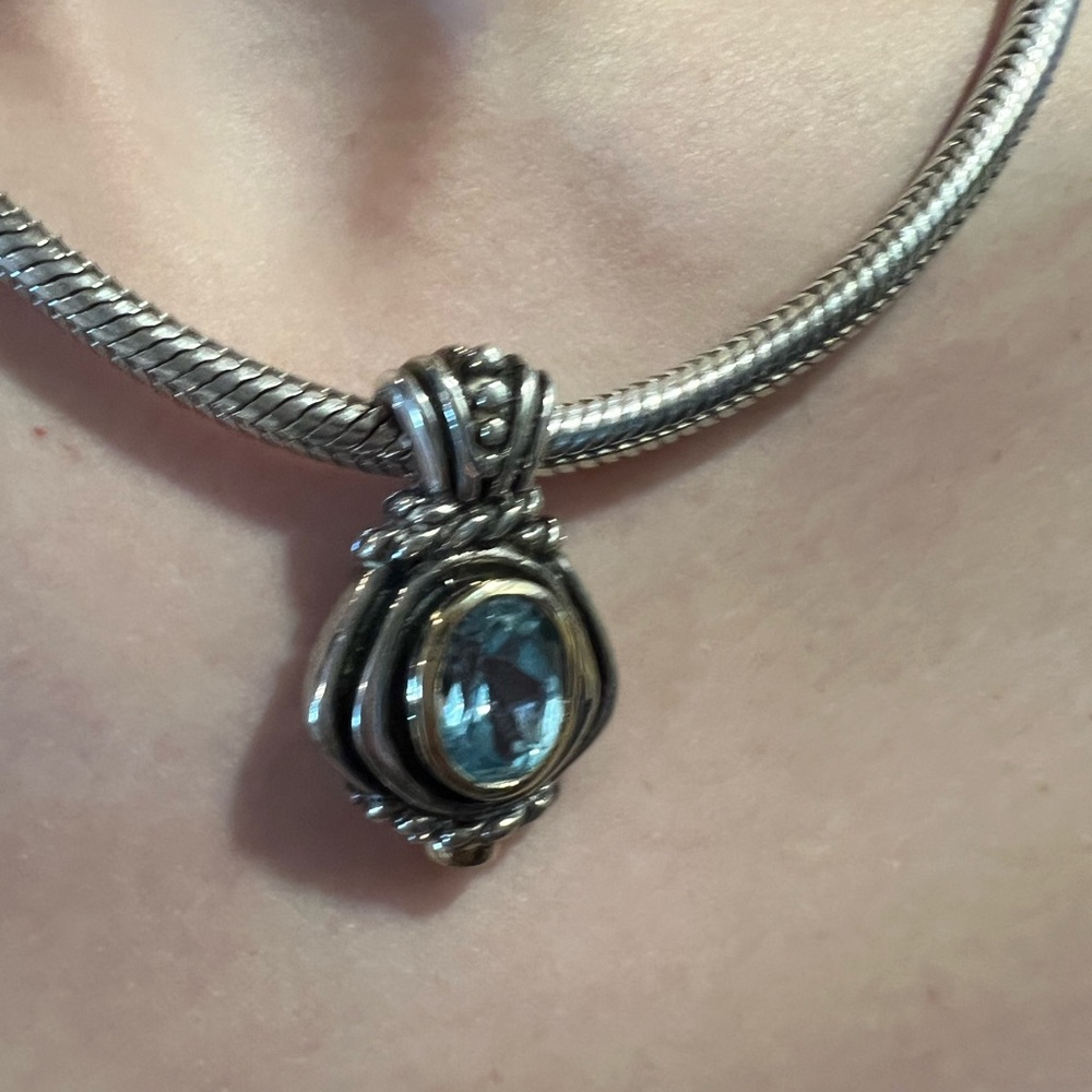 16” Vintage Sterling Silver Chunky Necklace with Blue Gemstone Pendant - Picture 14 of 14